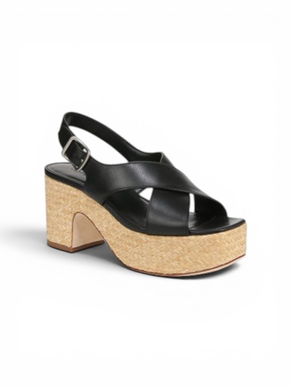 NEW Vince Clementine Black Leather Espadrille Wedges Sz 9